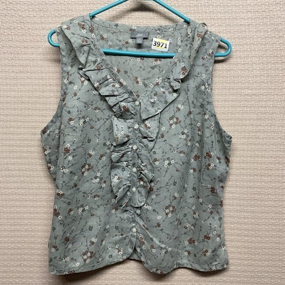 J. Jill Ramie Sleeveless‎ Floral Dainty Ruffle Blouse Women L Petite
